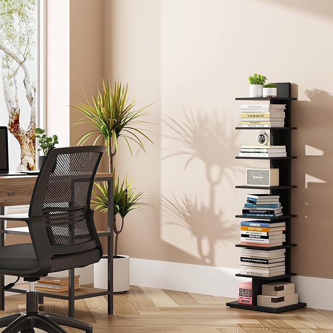 TUTOTAK Narrow Bookshelf, 8-Tier Bookcase, Spine Book Shelf
