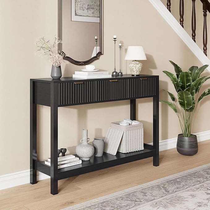 Nasonet Fluted Console Table, Wooden Sofa Table