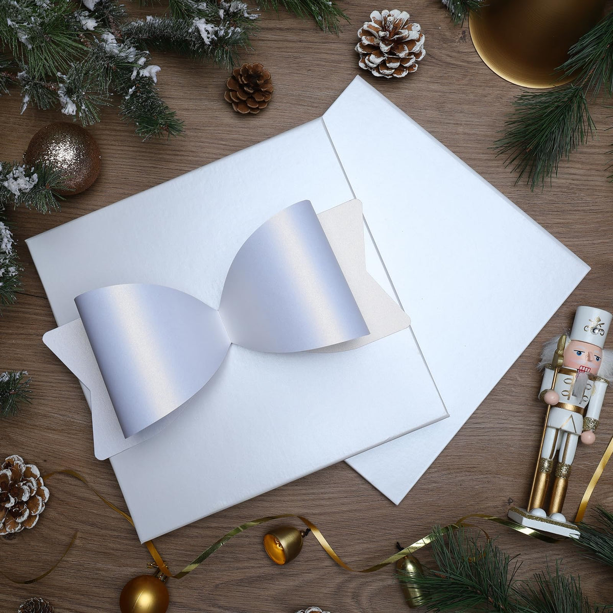 LaRibbons Large White Gift Boxes with Lid and Bow – 10x10x10 Inch Collapsible Square Box for Birthday, Wedding, Baby Shower, Christmas, Party Gifts, All Occasion