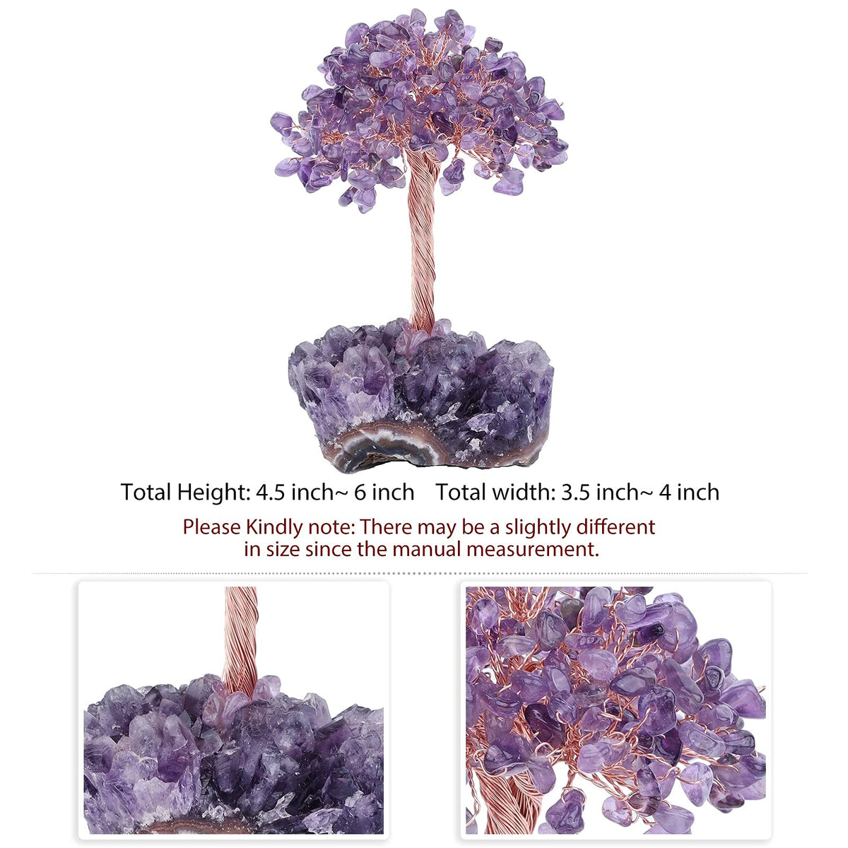 Cheungshing Healing Crystals Money Tree with Natural Amethyst Base, Crystal Stone Feng Shui Bonsai Figurines Tree of Life Decoration for Home Table Office, Amethyst