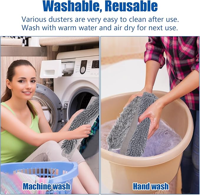 9PCS Dusters for Cleaning, Extendable Microfiber Duster