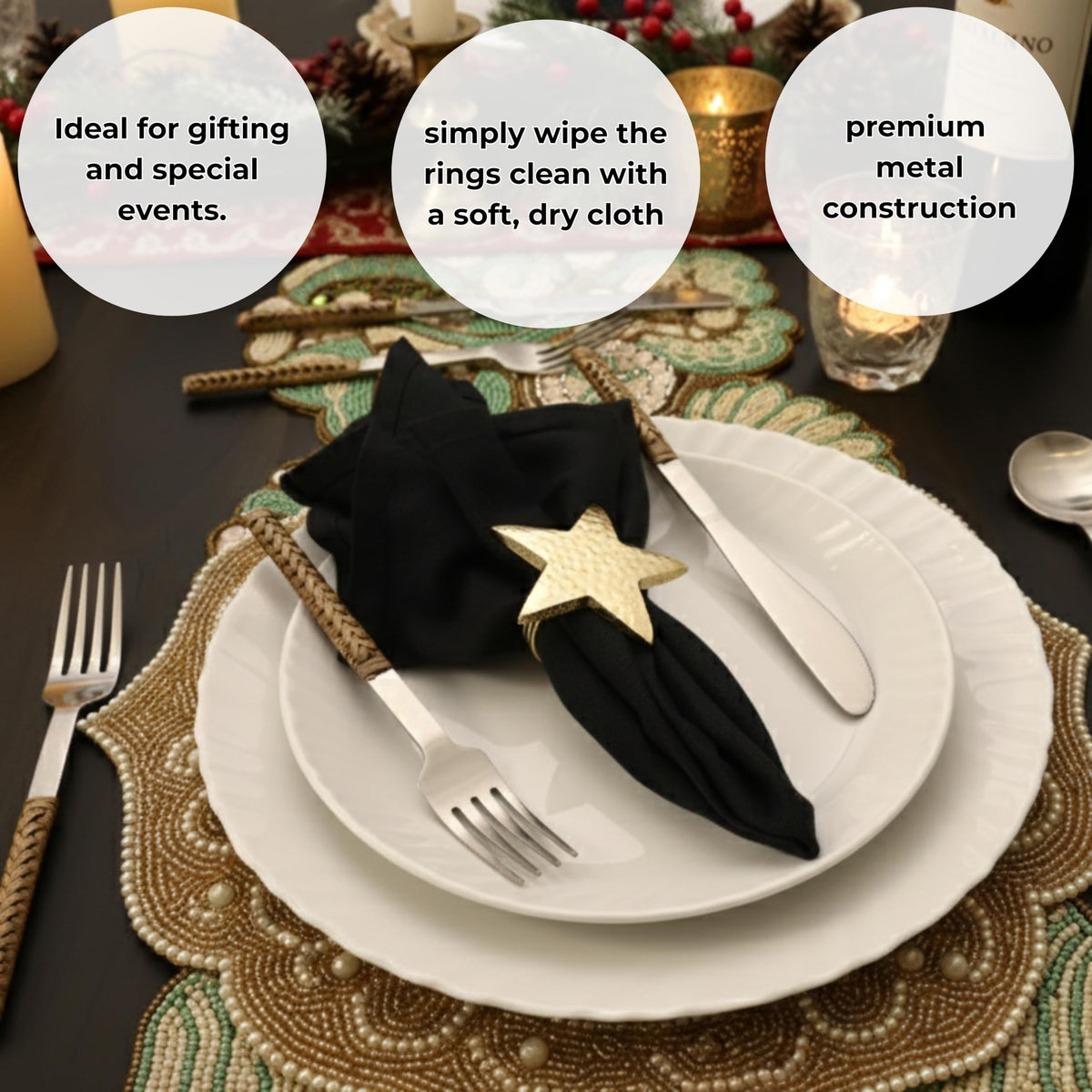 ALPHA Living HOME Napkin Rings Set of 12, Star Napkin Holders, Rustic Napkin Rings, Premium Metal Napkin Ring Bulk for Party Decoration, Dinning Table, Everyday, Family Gatherings (Gold)