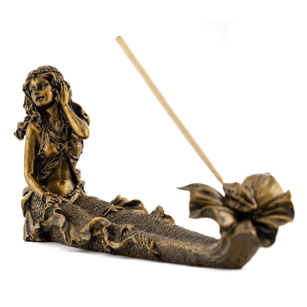 Top Collection Beach Mermaid Incense Holder Statue - Hand Painted Beautiful Mythical Creature with Bronze Antique Finish Look- 9-Inch Long Fragrance Incense Burner Figurine