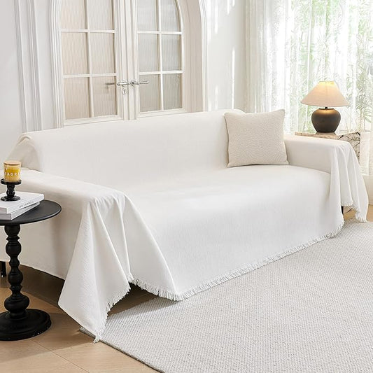 MYSKY HOME Couch Covers for Pets Thick Chenille White Cream Sofa Slipcover