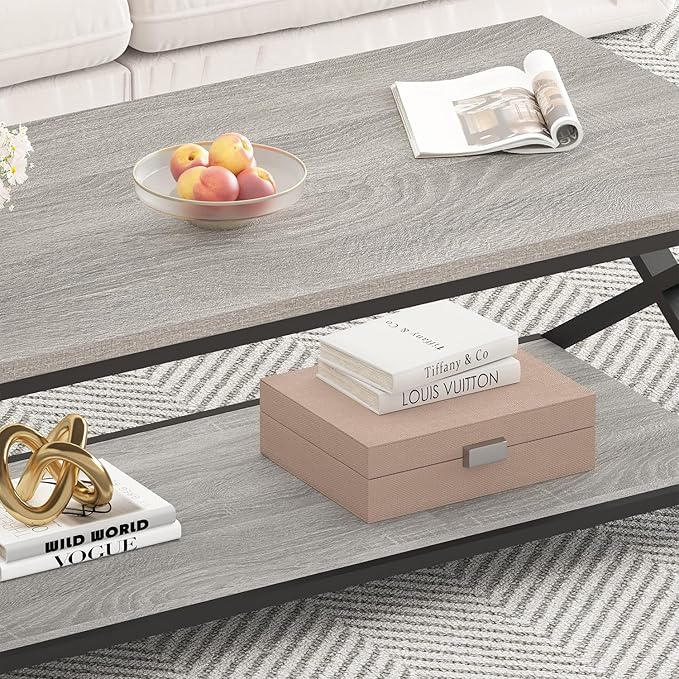 HSH Rustic Grey Coffee Table, Modern Minimalist Living Room Table