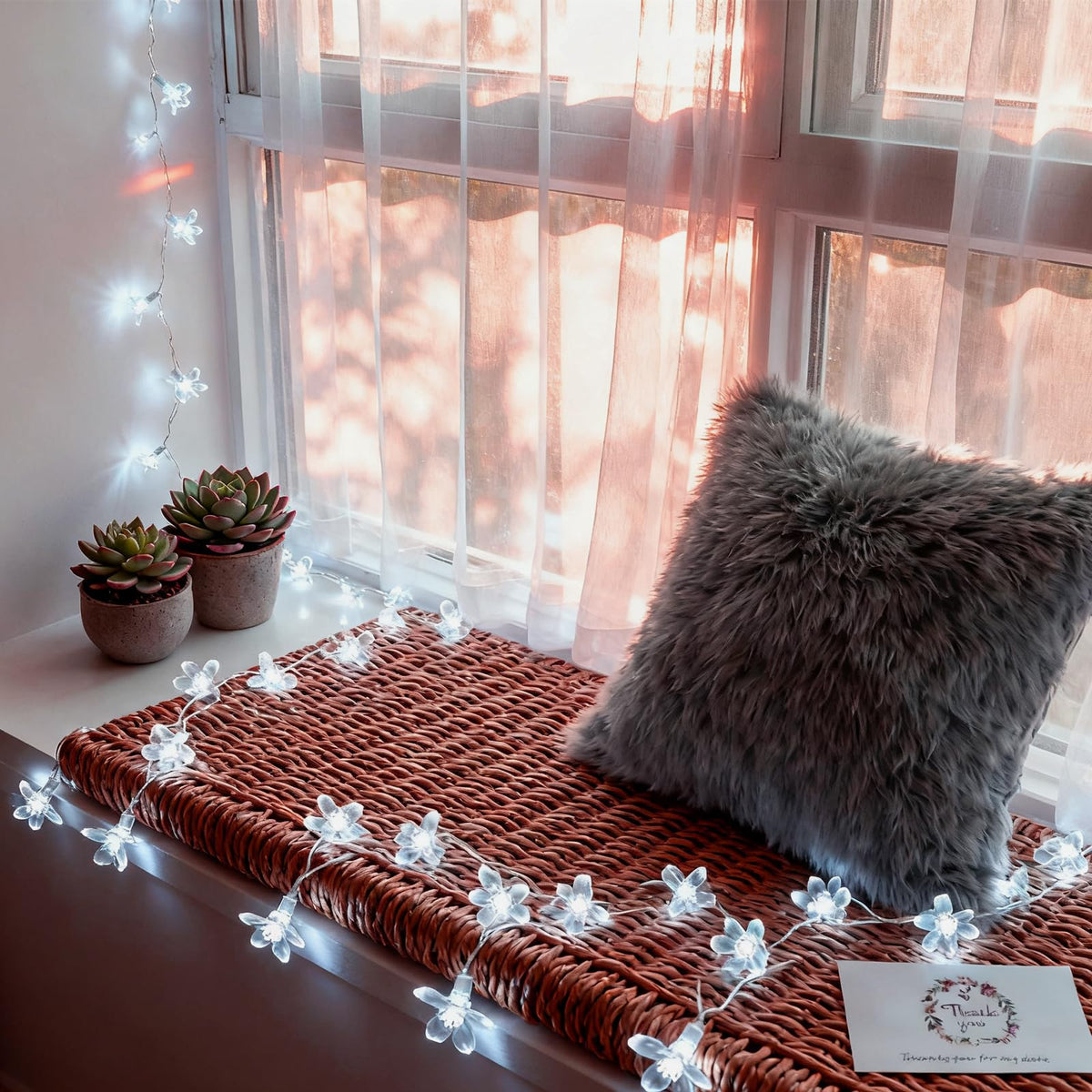 JACUXLSS Fairy Cool White Flower String Lights, 33ft 100 LED Plug in 8 Lighting Mode Cherry Blossom Indoor Wall Ceiling Window Decorations, Aesthetic Lamp Decor for Christmas Holiday Easter Bed Room