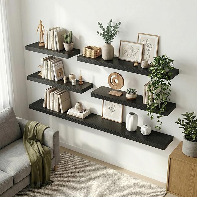 12 inch Deep Floating Shelves for Wall, 55 inch Wide Engineered Wood Wall