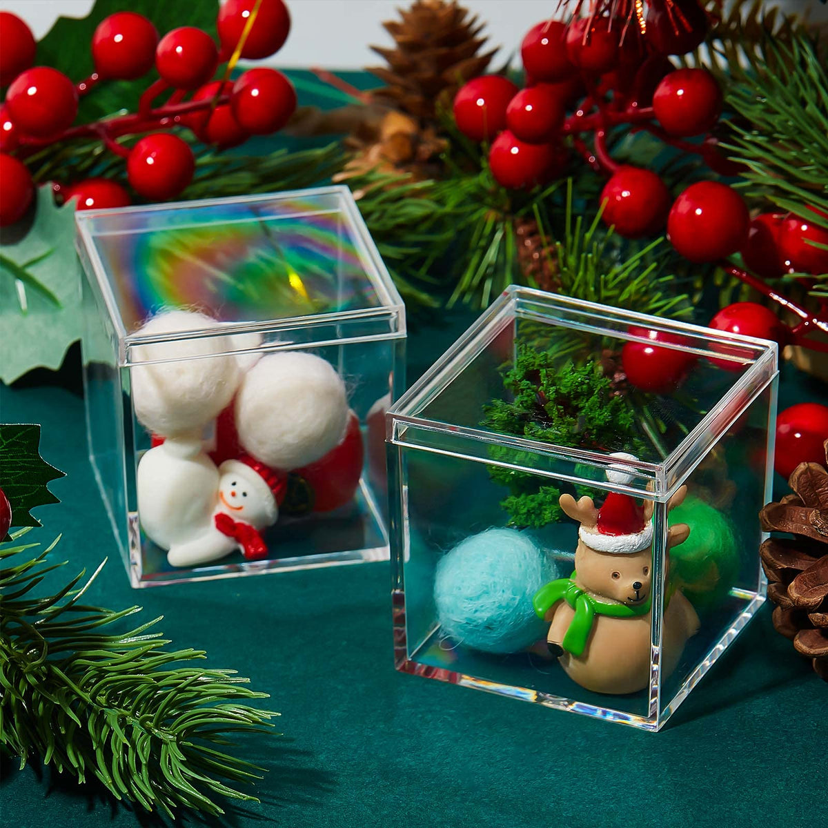 Juexica 12 Pcs Clear Acrylic Box with Lid Plastic Small Acrylic Boxes Decorative Storage Box Jewelry Display Mini Clear Container for Home Candy Pill Tiny Jewelry(Square,1.8 x 1.8 x 1.8)