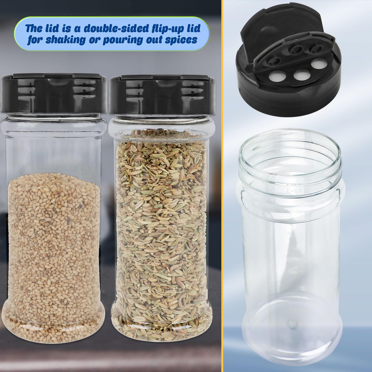 Conagel 30 Pcs 6 oz Plastic Spice Jars with Shaker Lids Clear Spice Bottles with Black Cap Empty Seasoning Containers for Kitchen Storing Seasoning Powders