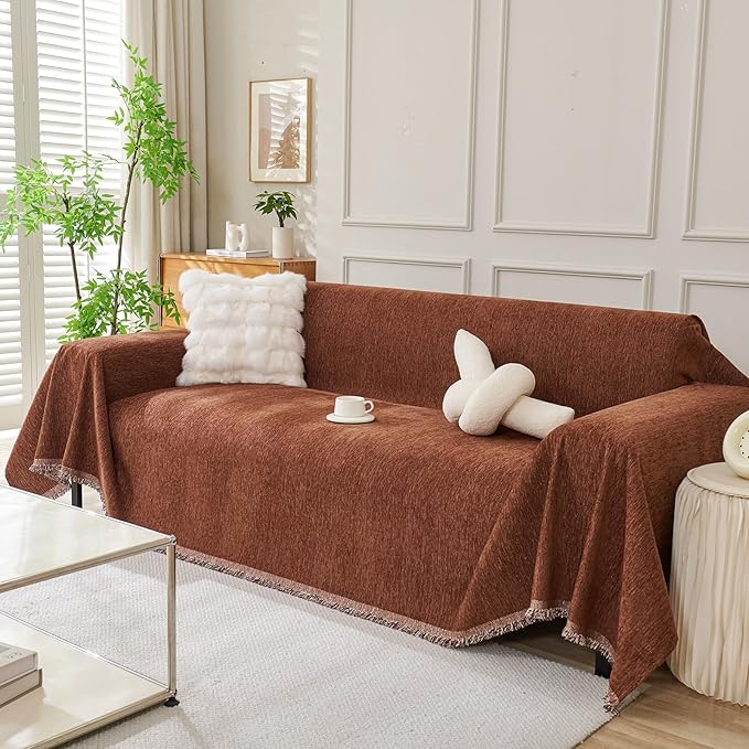 DREAMINGO Chocolate Brown Couch Cover Chenille Sofa Covers
