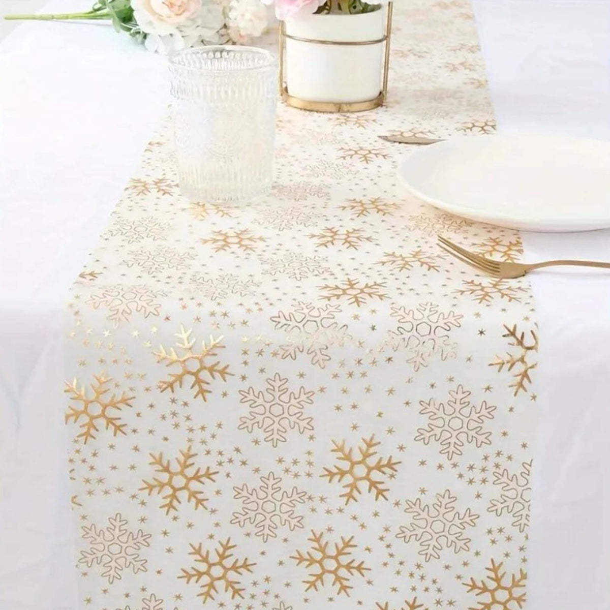 Yonuni Gold Snowflake Table Runner 11x108 Inch - Christmas Tulle Table Runner Gold Table Decorations Centerpiece for Wedding Birthday Christmas Thanksgiving & Party