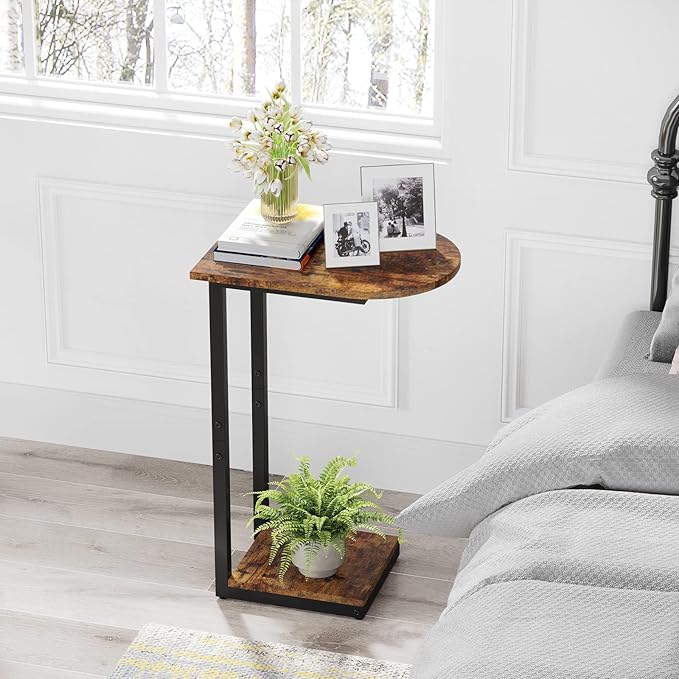 Hosfais Side Table Small End Table, C-Shaped Wood Sofa Table