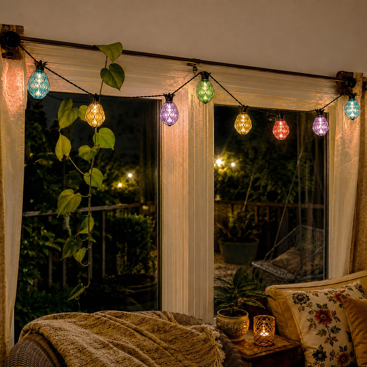 Vigdur Pineapple String Lights - Outdoor Patio Lights Plug in with 10 Pineapple Bulbs Connectable, Indoor String Light for Bedroom Bistro Tiki Decor(10FT