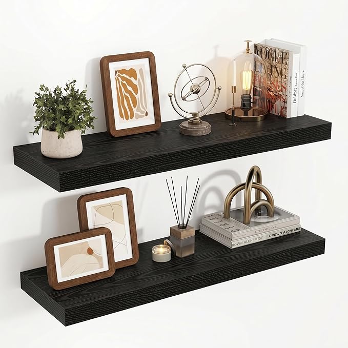 Acovy 32 Inch Floating Shelves, 3D Textured Wood Grain, Wooden Shelves