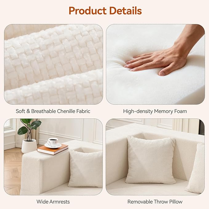 MONVANE 75" Loveseat Sofa, Comfy Chenille Cloud Couch