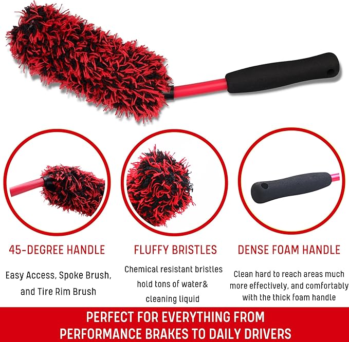 Angled Wheel Brush Kit 3 Pack- Angled Microfiber Wheel Brush, Wheel Barrel Brush
