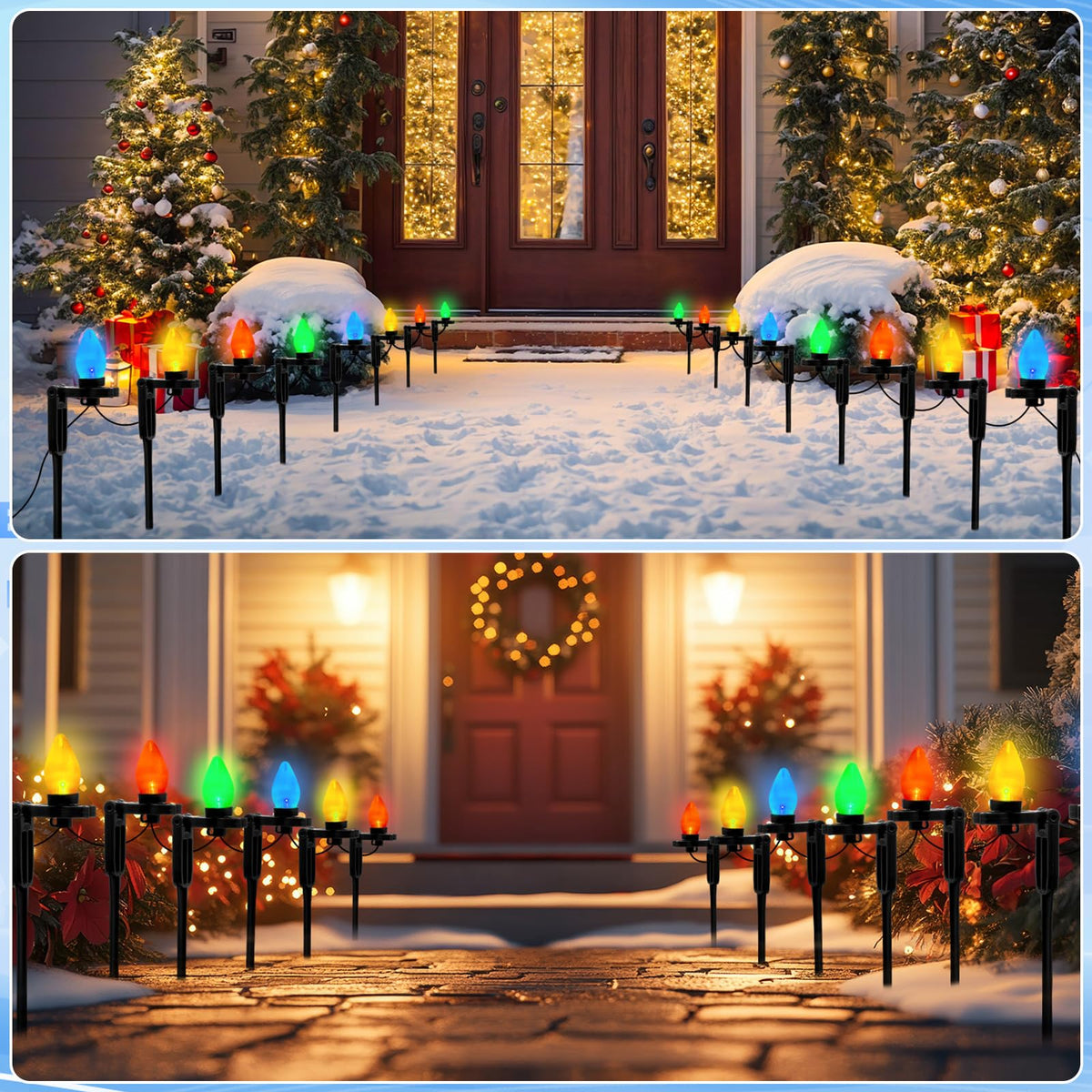 Suzile Christmas Light Stakes for C9 C7 9.5'' Tall Xmas Yard Stakes Plastic Christmas Lights Outdoor Universal Yard Lawn Holiday for Garden Lawn Path Walkway Holiday
