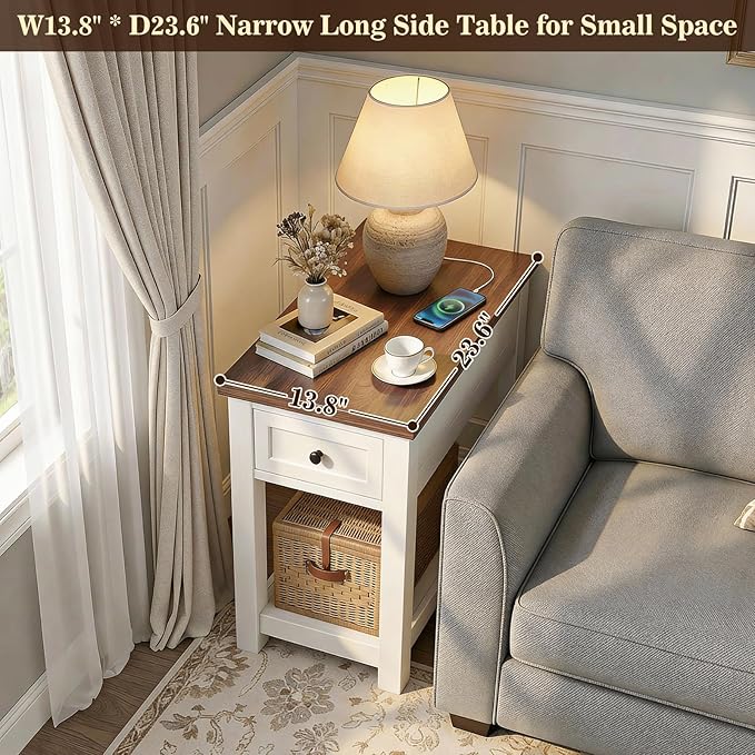 Narrow End Table with Charging Station