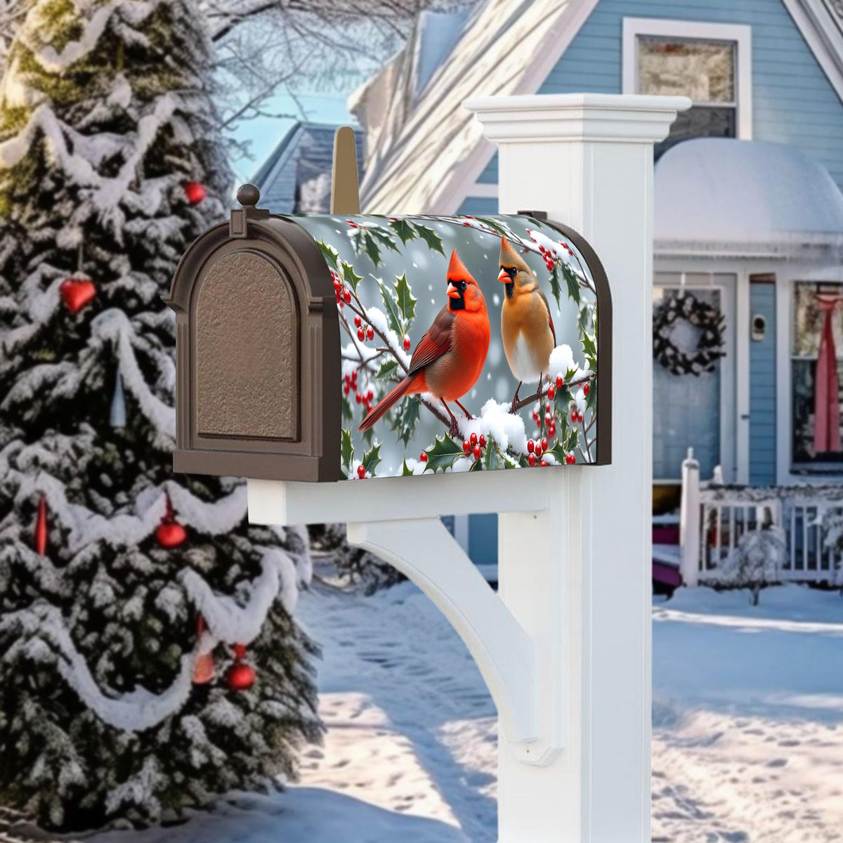 Winter Cardinal Birds Mailbox Cover - Magnetic Standard Size 18" X 21" - Christmas Mailbox Cover Decor for Home Garden Yard Post Letter Box