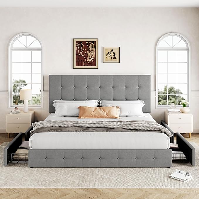 Allewie Upholstered King Size Platform Bed Frame