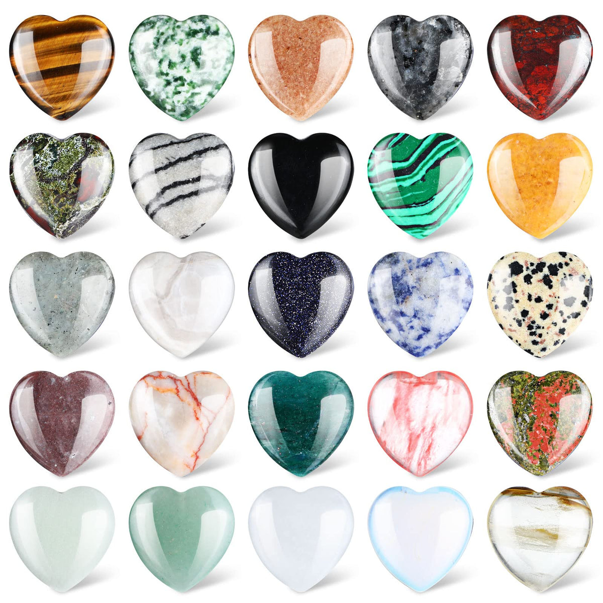 Nuenen 24 Pcs Heart Crystals Stones for Healing Bulk 1'' Natural Heart Shaped Rocks Polished Worry Stone Palm Pocket Love Gemstones for Women Men Wedding Meditation Balancing Witchcraft Decoratio