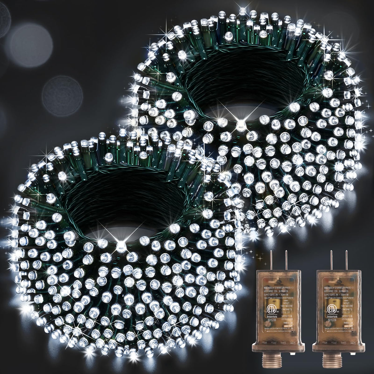 Hezbjiti 2 Pack 1000 LED 403 FT Christmas String Lights Outdoor, 8 Lighting Modes IP44 Waterproof Fairy Lights with Timer and Dimmable Function for Party Tree Decorations (Cold White, Green Wire)