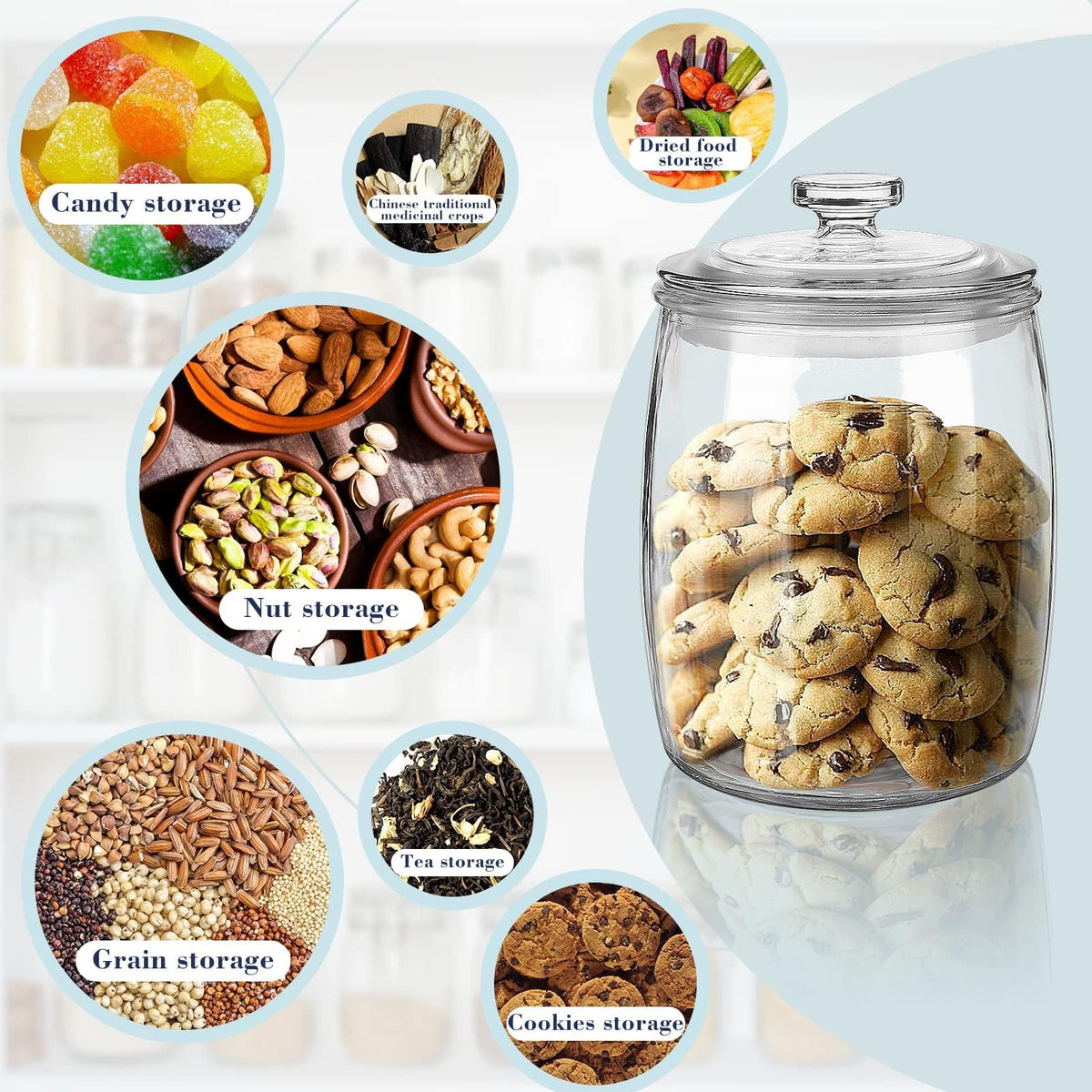 Ritayedet Half Gallon Glass Jars with Lid, Wide Mouth Cookie Jars Set of 2, Apothecary Jar for Candy, Glass Canisters for Kitchen Storage and Laundry Organization