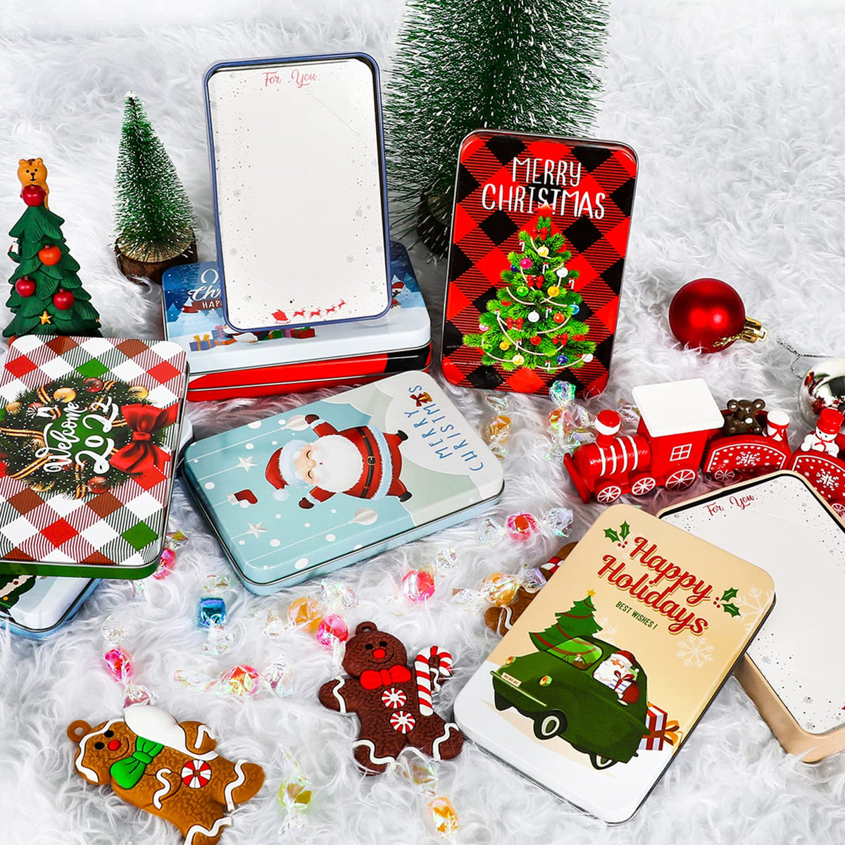 MGparty 16 PCS Christmas Gift Card Tin Holder Boxes Unique Gift Card Tin Boxes Holders with Lids for Christmas Holiday Gift Box Set, Xmas Party Favors