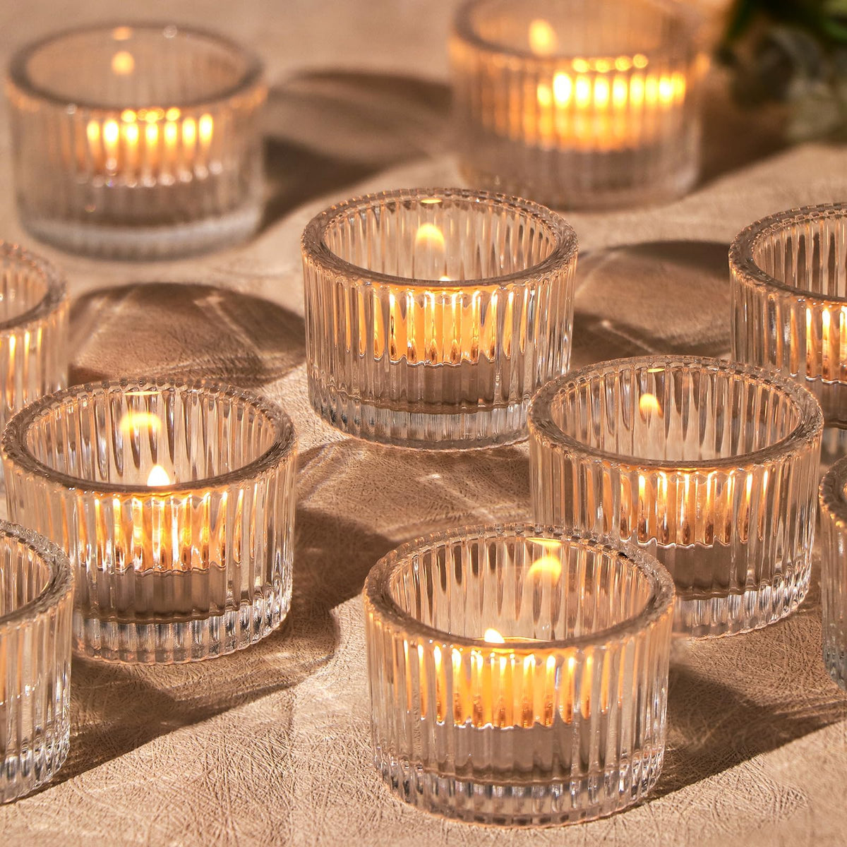 HAVITI 24 Pack Clear Tealight Candle Holders, Glass Votive Candle Holders for Fall Wedding Table Centerpiece, Home Decor and Party Supplies