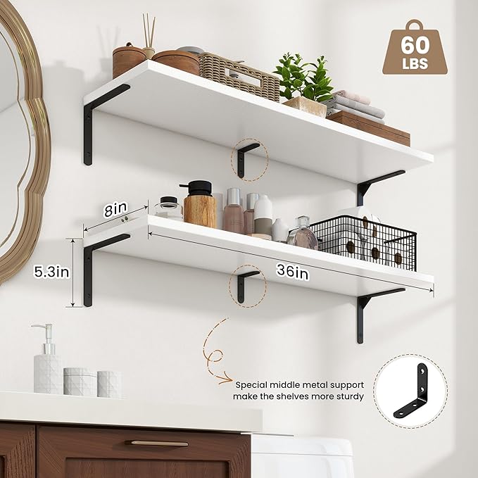 Fun Memories Deep Floating Shelves, 36W x 8D Floating Shelves Set of 2