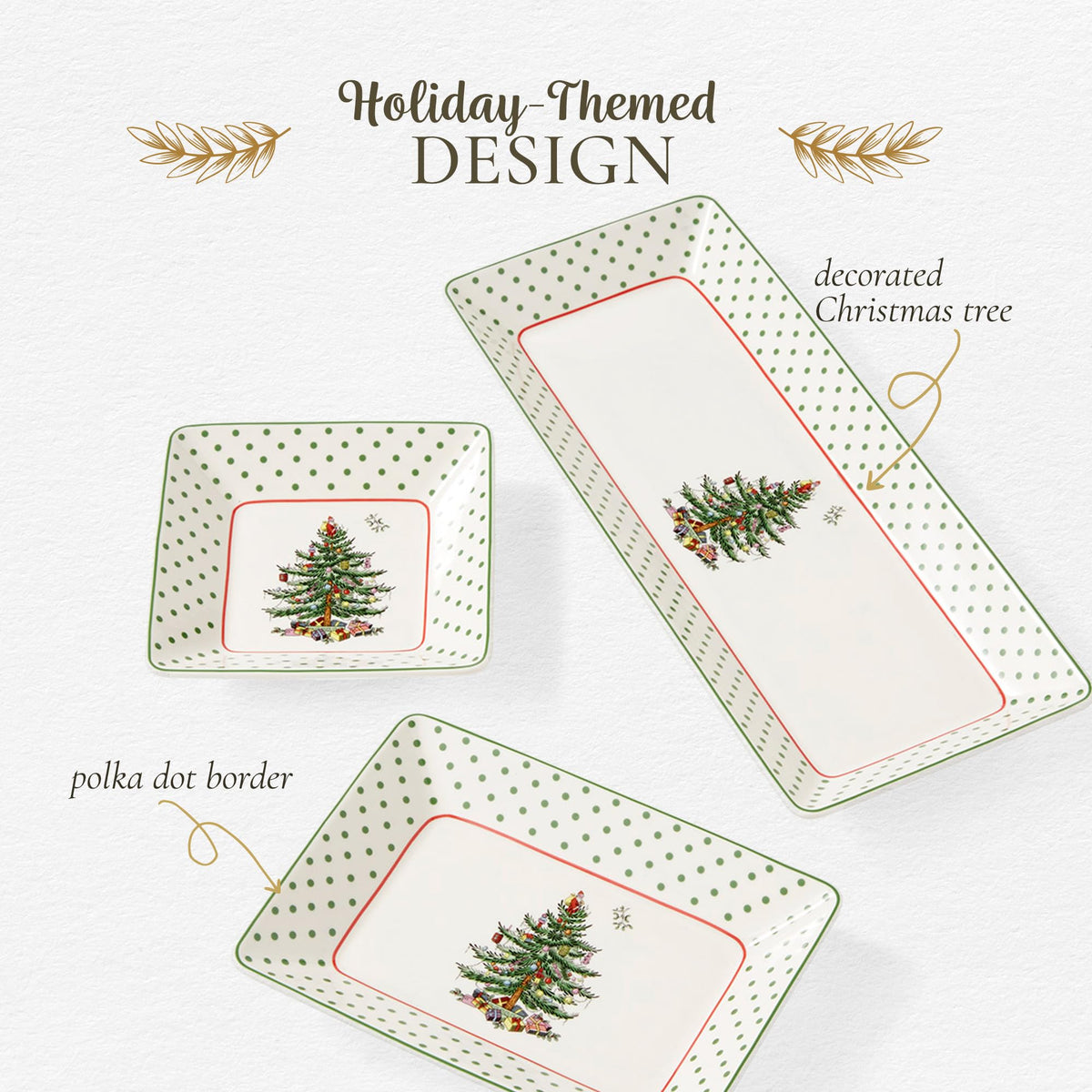 Spode Christmas Tree 3-Piece Dessert Trays, Polka Dot - Holiday Dinnerware & Decorative Nesting Trays, Holiday Winter Serving for All Parties & Occasions - for Snacks, Appetizers, Cookies