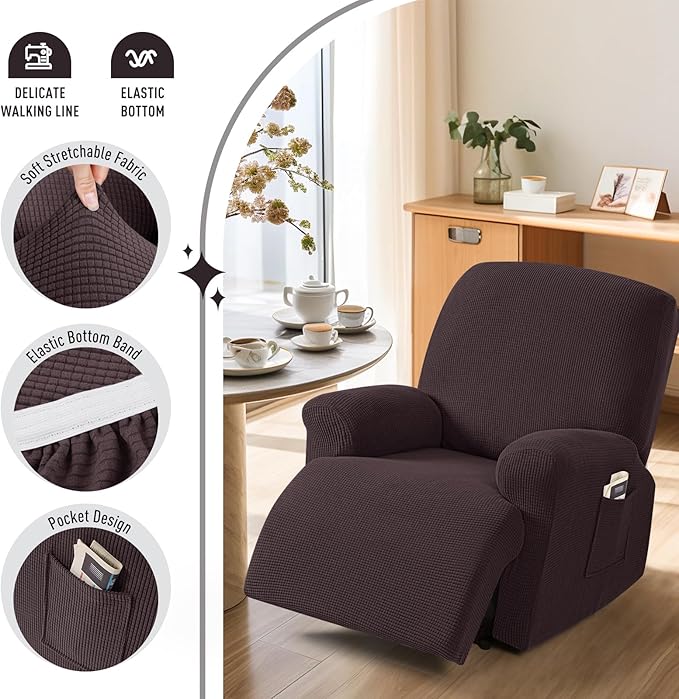 TAOCOCO Recliner Cover 4-Pieces, Recliner Stretch Sofa Slipcover, Recliner