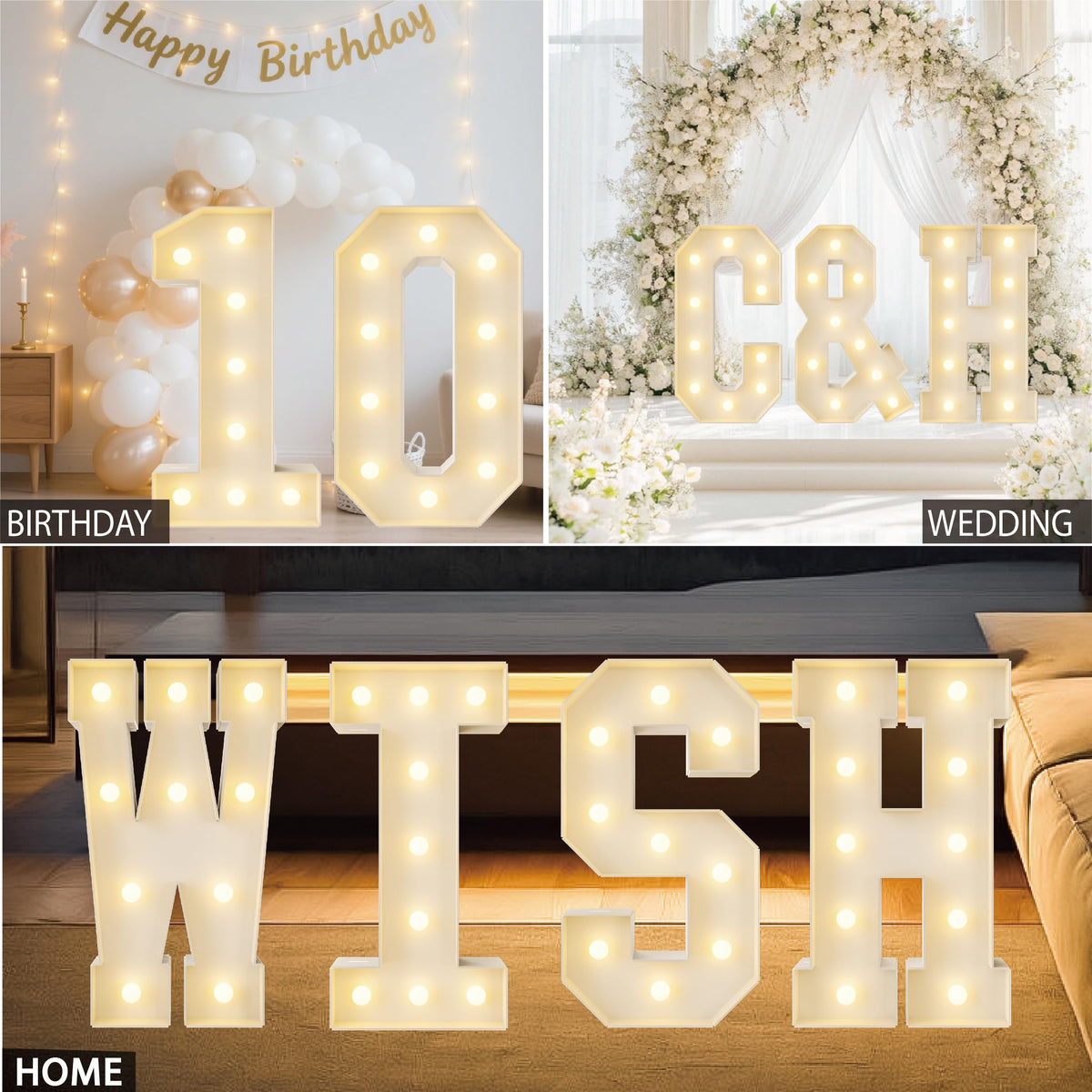 HXWEIYE Big Light Up Letters C，3FT Large Marquee Letters with lights, Mosaic Balloon Frame, Giant Baby Letter for baby shower Birthday Graduation Engagement Party Wedding Christmas Decor (Warm White)