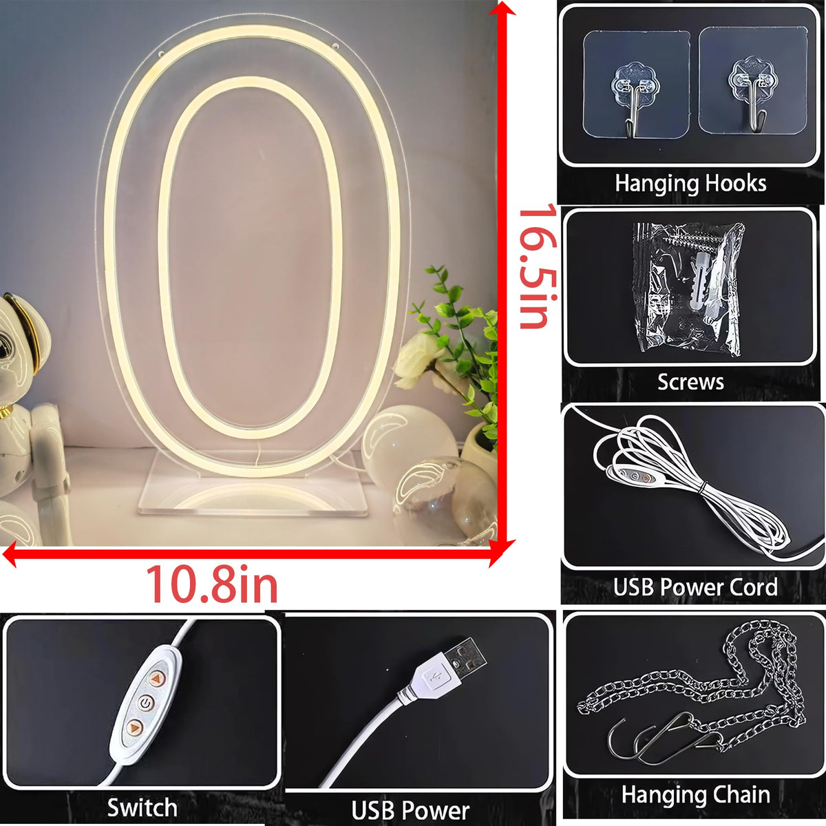 Lovewenying Neon Signs Number 0 Birthdays Decor Neon Lights Party USB Plus Battery Case Light up your baby's birthday with our Neon Number Zero Sign (Number 0-Warm White)