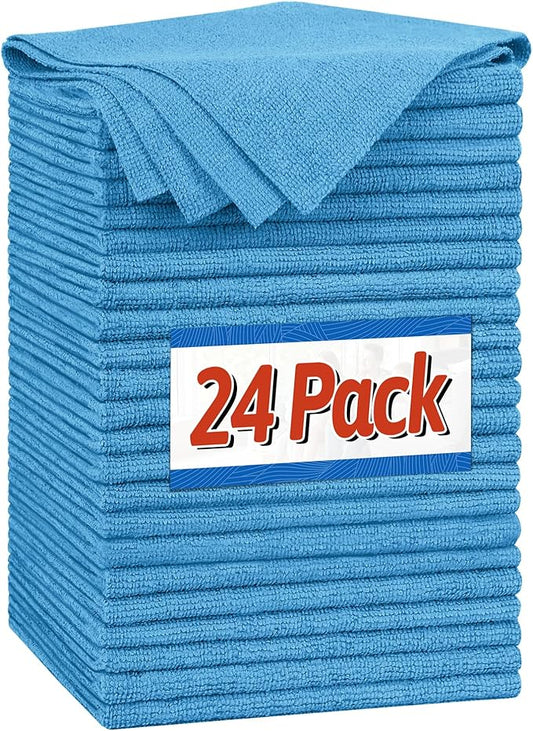 FIXSMITH Microfiber Cleaning Cloth, Shop Towels Bulk, 24 Pack Blue Microfiber