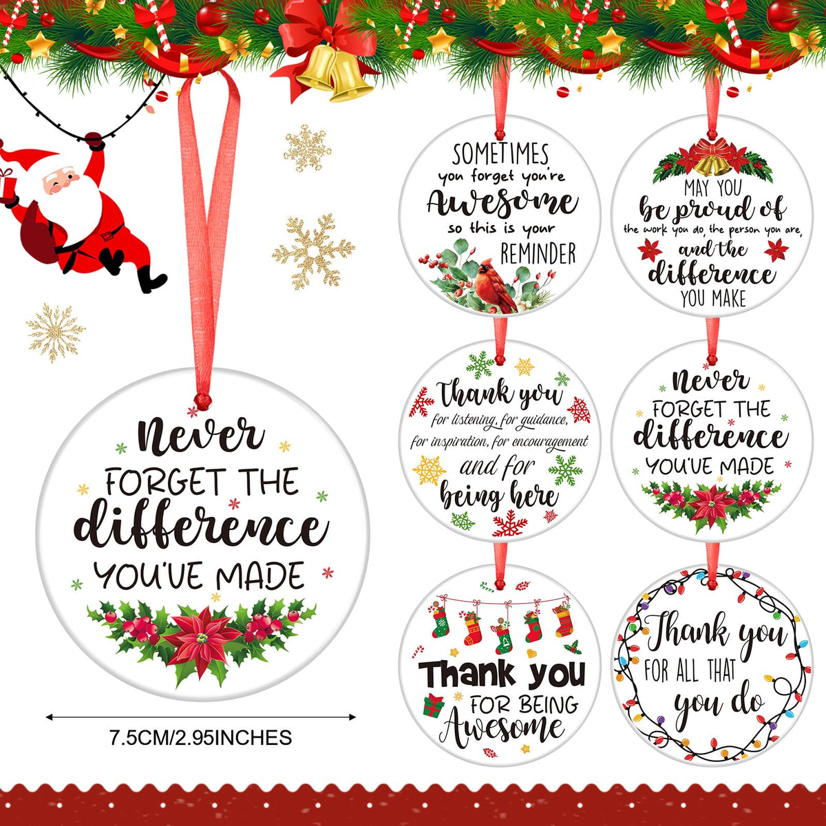 Barydat 24 Pcs Christmas Ornaments Employee Appreciation Gifts Bulk for Coworkers, Christmas Tree Ceramic Plaque Hanging Ornaments with Rope for Xmas Thanksgiving Teachers Nurses Gifts (Classic)