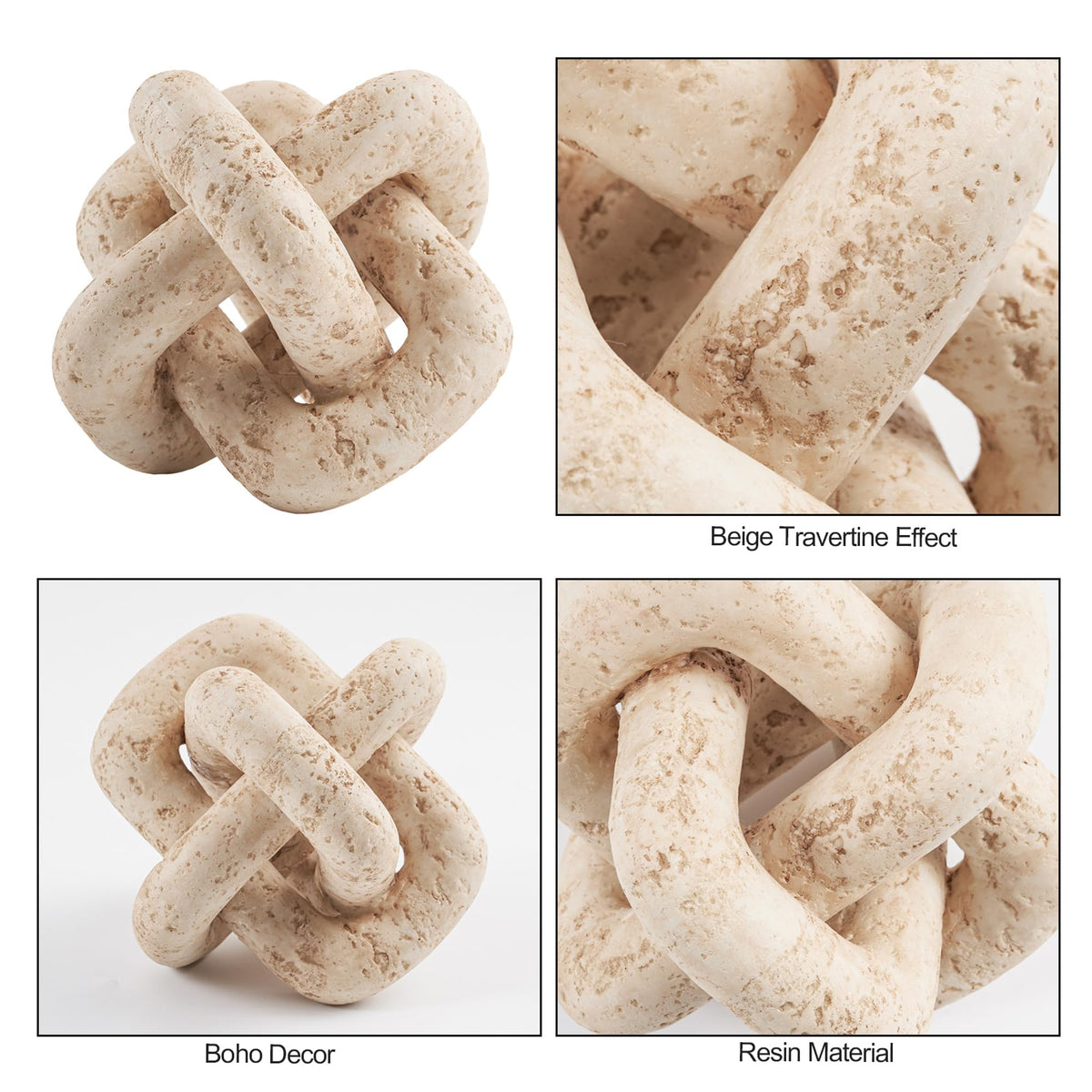 DN DECONATION 3 Link Knot Decor, Beige Travertine Coffee Table Decoration, Boho Resin Chain Link Decor, Modern Shelf Entryway Objects for Home Living Room Farmhouse Bedroom Inspired Aesthetic Art