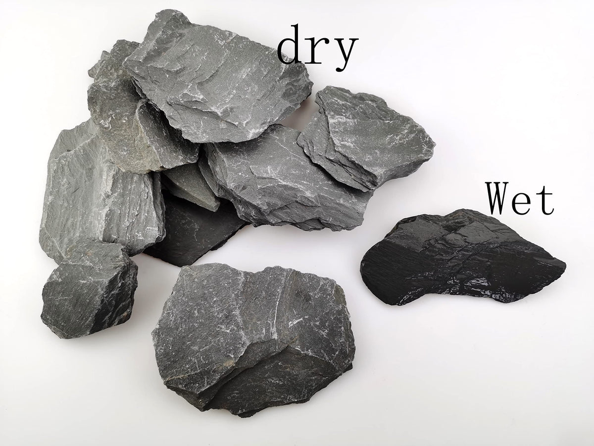 Voulosimi Natural Slate Rocks PH Neutral Stone Perfect Rocks for Aquariums, Landscaping Model,Tank Decoration,Amphibian Enclosures (7.5 LB, 5-7 inch)