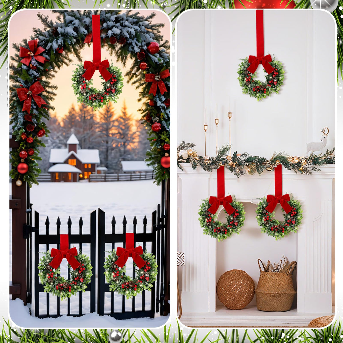 Thiccywoov 2 Pcs 9 Mini Christmas Wreath for Front Door Christmas Artificial Red Berries Parasitic Leaf Winter Wreath for Cabinet Wedding Window Home Wall Indoor Decor