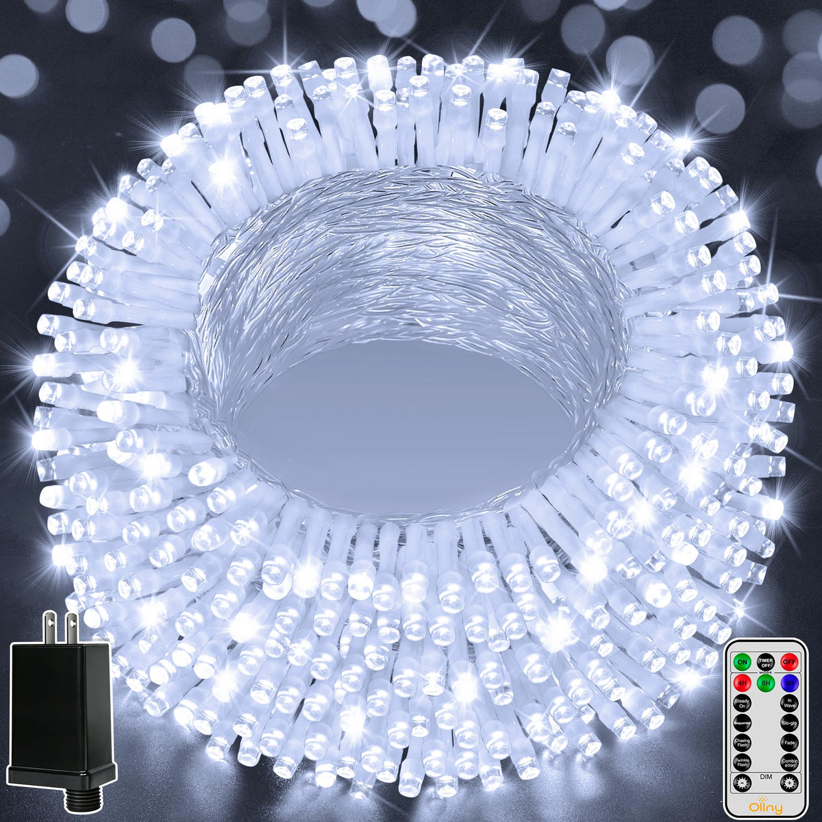 Ollny Christmas Lights Outdoor 800LED 262FT, Cool White Plug in Fairy Light with Remote, 8 Modes Waterproof Timers Dimmable LED String Lights for Indoor House Outside Bedroom Patio Balcony