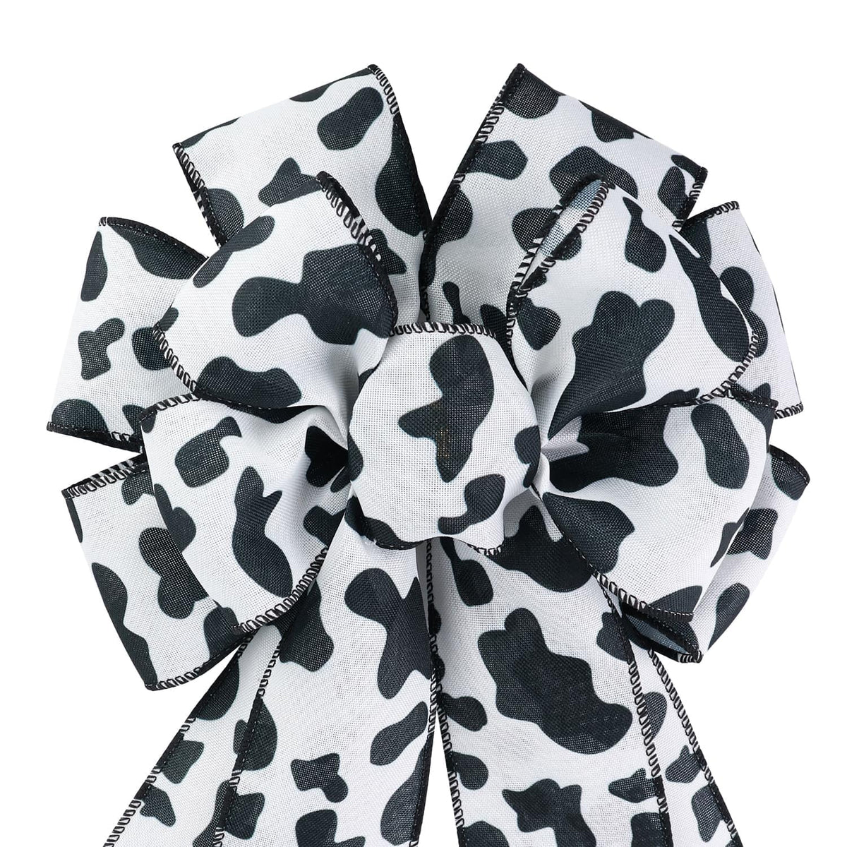 Kutyndrix Cow Print Ribbon Bow 14.57x9.06 Inch Wire Edged Rustic Farmhouse Decor for Christmas Tree Topper Wreath Gift Wrap Party Supplies