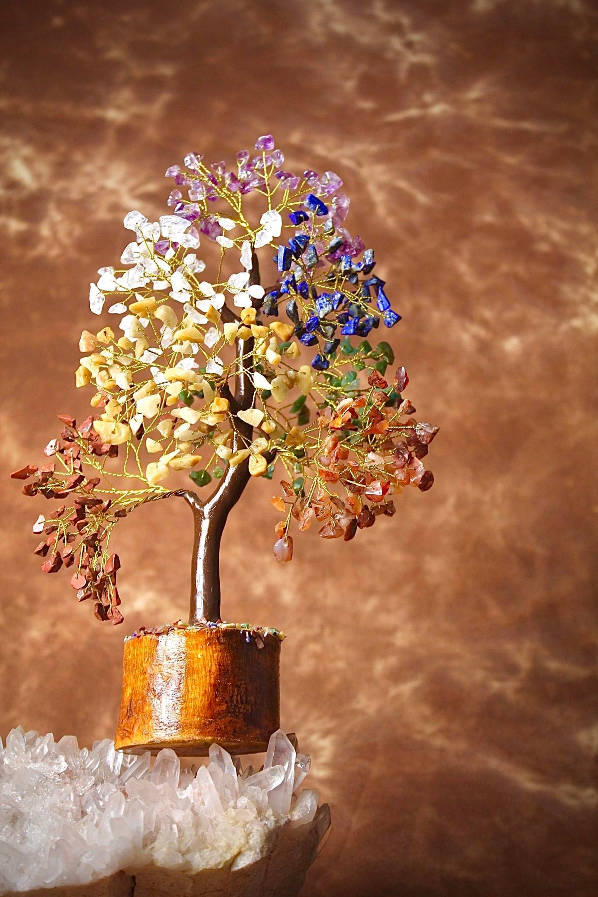 Crystal Tree of Life - 7 Chakra Healing Crystal Bonsai Tree for Home & Office Decor | Handmade Gemstone Money Tree for Positive Energy, Good Luck & Wealth | Spiritual Birthday Gift for Women & Mom