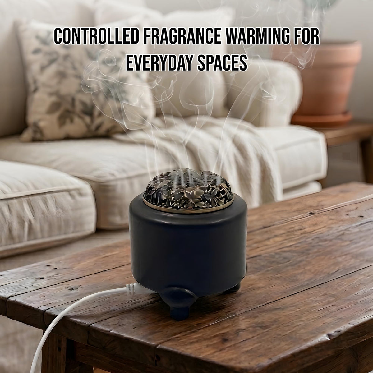 Ceramic Electric Incense Burner & Fragrance Warmer with Adjustable Temperature Timer – Enclosed Design for Better Heat Retention, Bakhoor, Frankincense & Resin Warmer, Includes Cup, Tong, Spoon (110V)