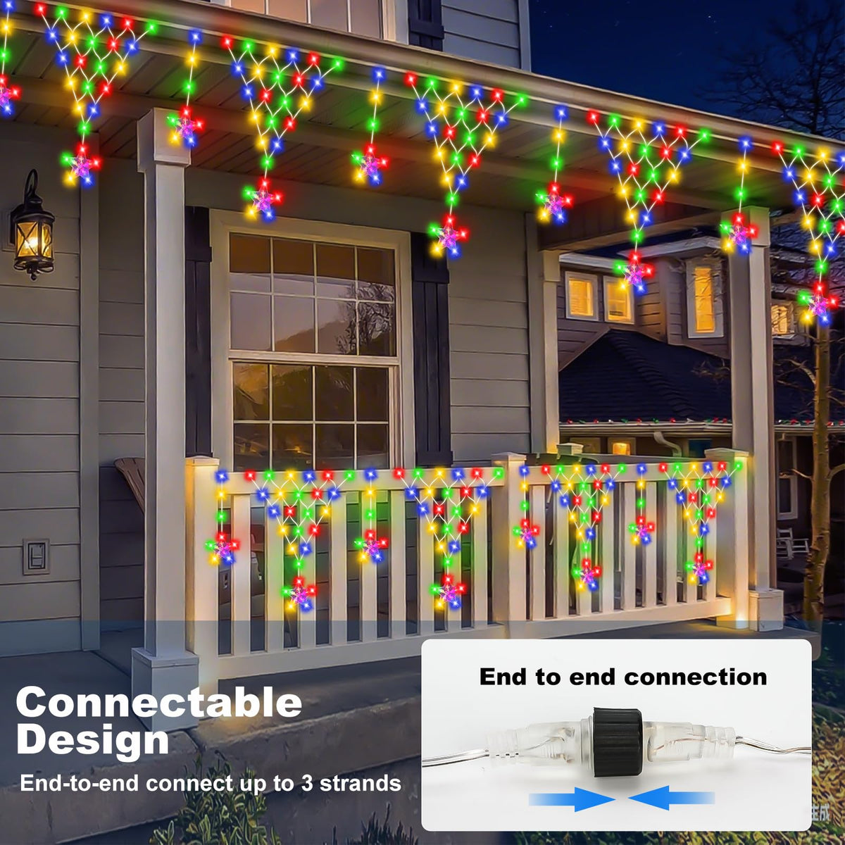 Ramadan Outdoor String Lights Waterproof, 218 LED 13.8FT Star Curtain Fairy Lights with 12 Drops Connectable Clear Wire Christmas Light Decorations 8 Modes for Eaves Yard Wedding Party Holiday Decor