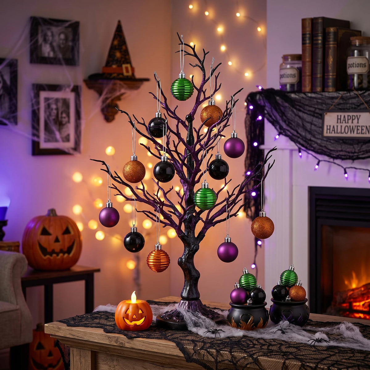 Valery Madelyn 1.57 Inches Small Christmas Tree Decorations Ornament Set for 4th of July Fall Halloween, 24ct Orange Purple Green Shatterproof Hanging Ball Ornaments Holiday Party Decor