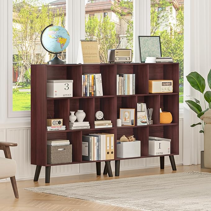 YAHARBO Walnut Bookshelf, 3 Tier Book Shelf