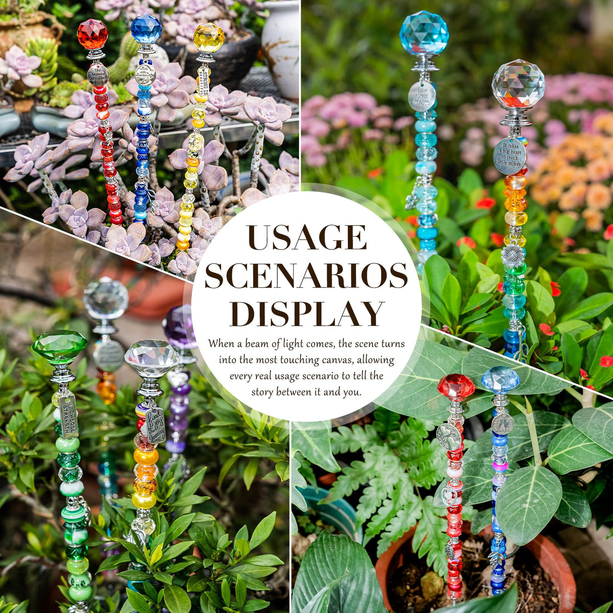 513Pcs DIY Beaded Garden Stakes, Fairy Wand Kit Garden Stakes Decorative with 18 Threaded Rod, Crystal Top, Large Holes Bead for Christmas Plants Garden Outdoor&Indoor Decorative（12IN）