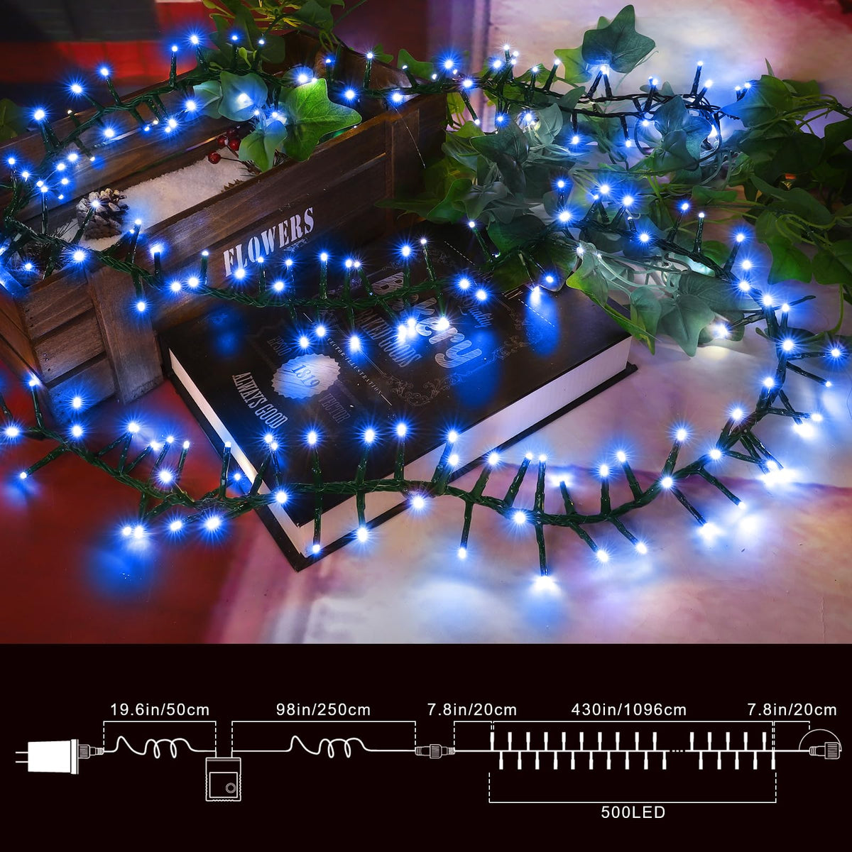 LAMPHOME 500 LED Blue String Lights, 46ft 11 Modes Connectable LED Lights, Waterproof Blue Fairy Lights Plug in, Christmas Tree Lights Outdoor for Xmas Party Garden Bedroom Decor