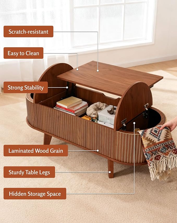 Fluted Oval Lift Top Coffee Table