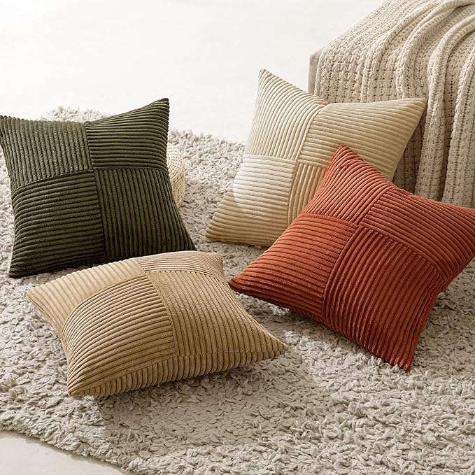 MIULEE Rust-Olive Green Decorative Throw Pillow Covers 16x16 Inch Set of 4 Boho